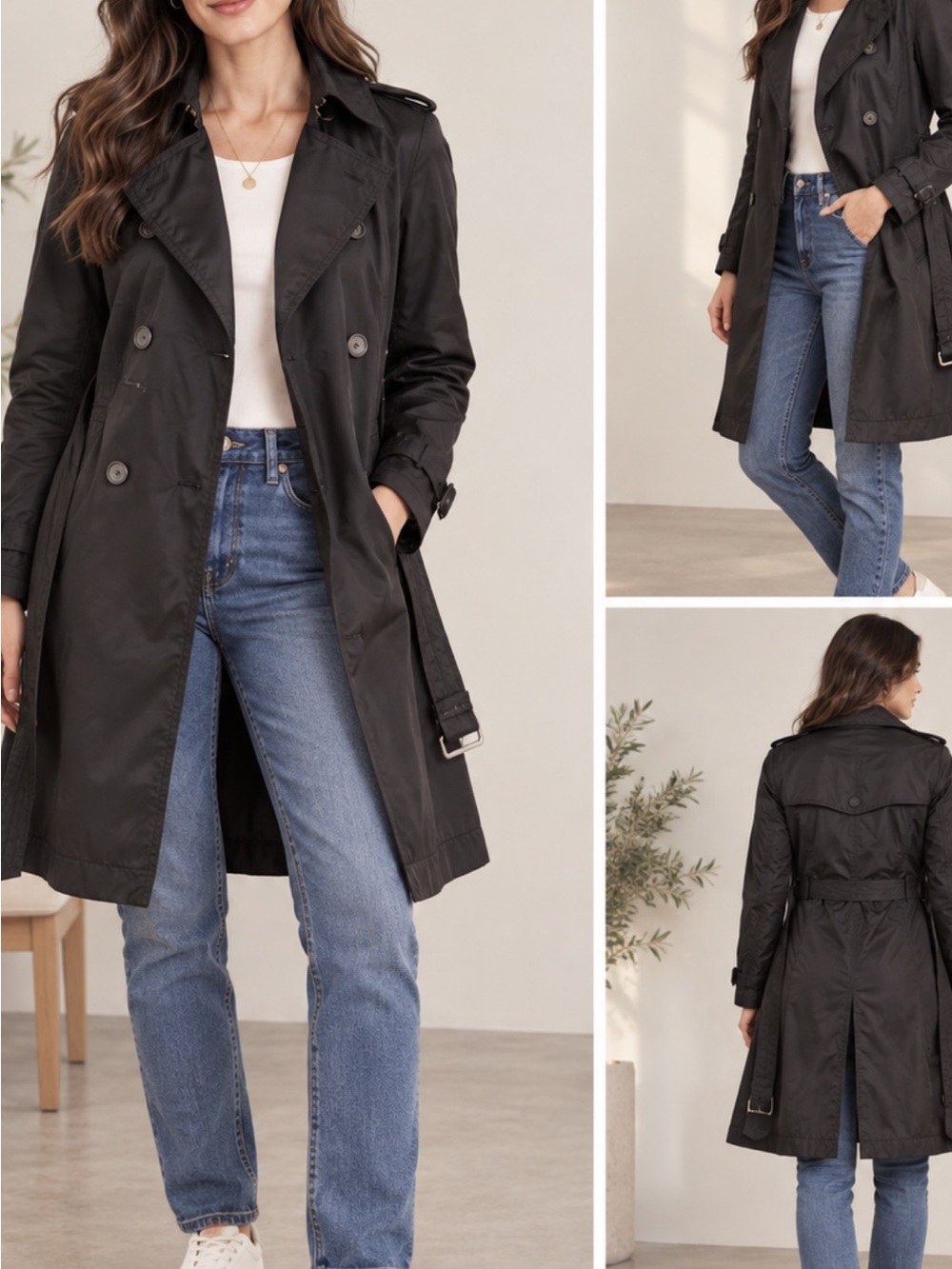 Banana Republic Black Double-Breasted Trench Coat